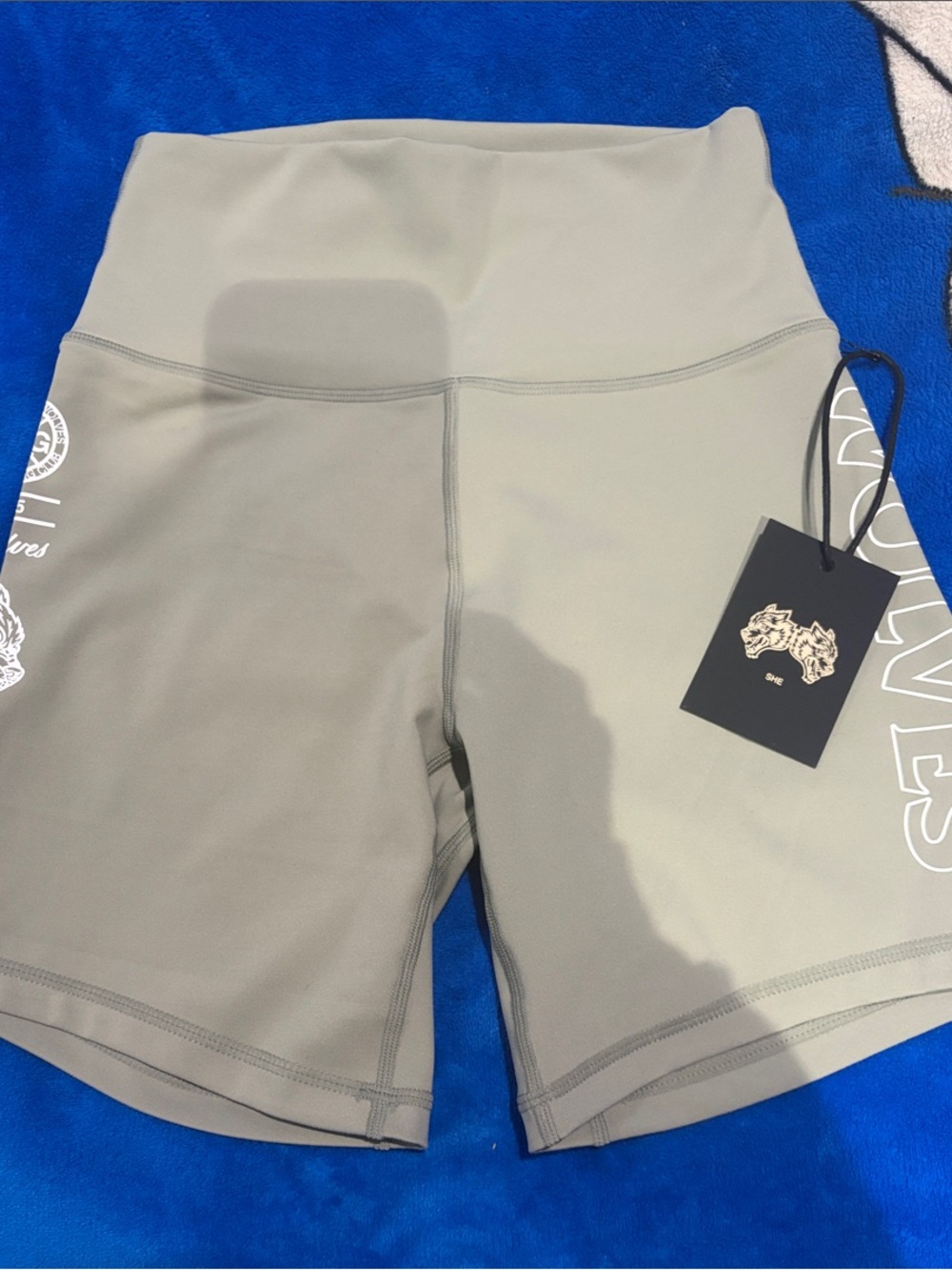 High-Waist Olive Green Bike Shorts with Side Logo